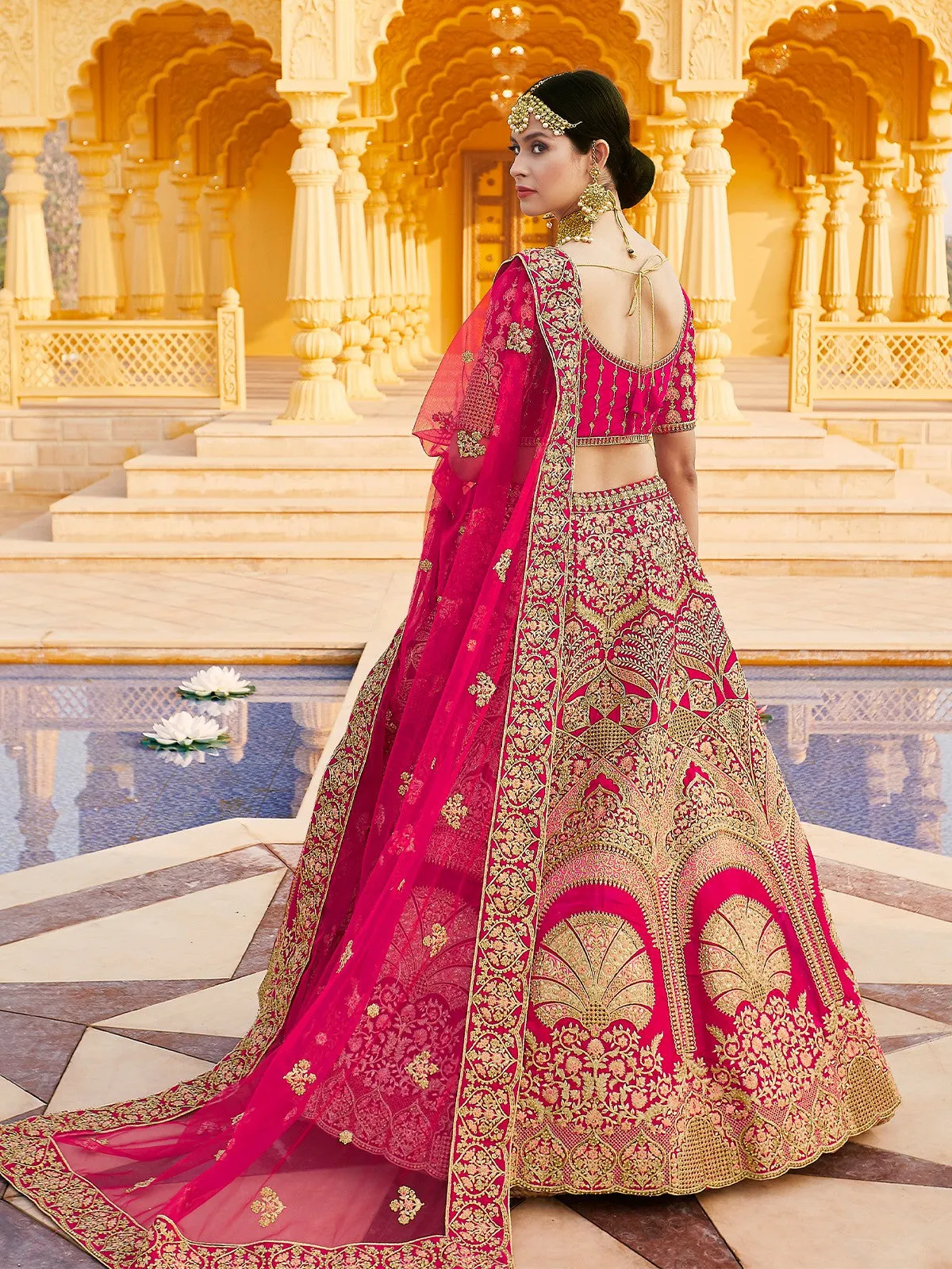 Pink Pure Velvet Semi Stitched Lehenga With Unstitched Blouse