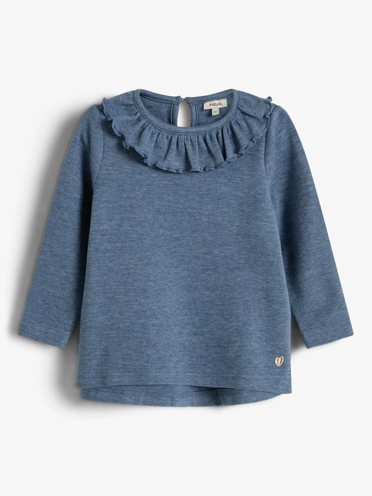 Plush Jersey Pierrot Collar Blouse - Little - Blue Melange