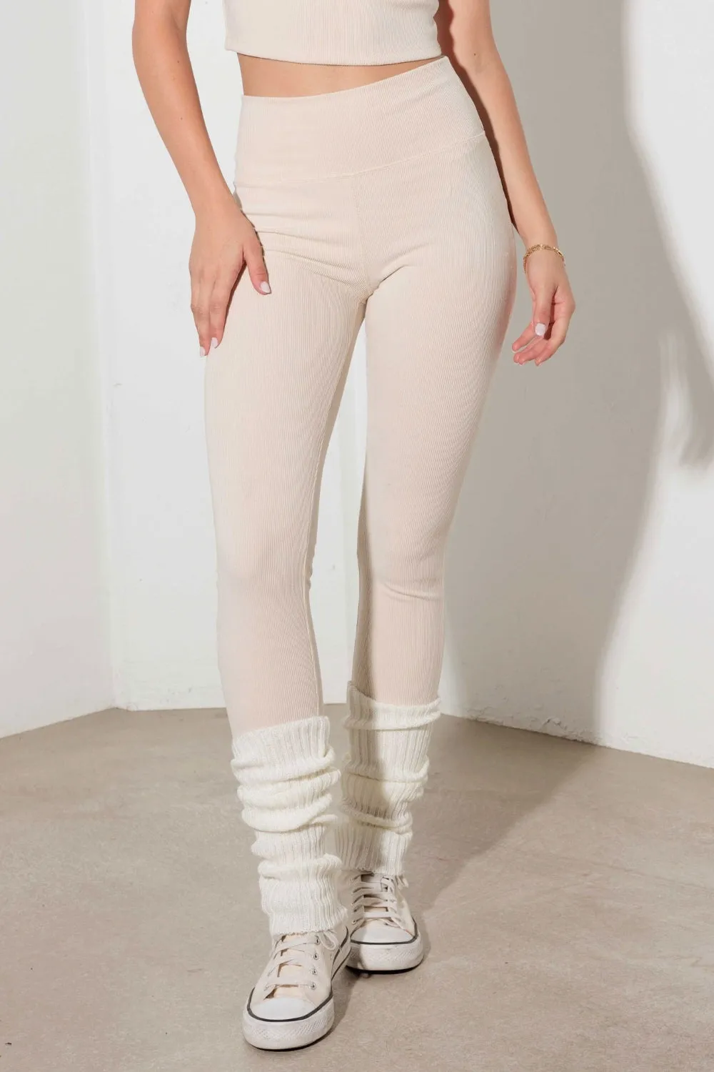 RIBBED CROP CAMI AND HIGH WAIST BRUSHED LEGGING SET