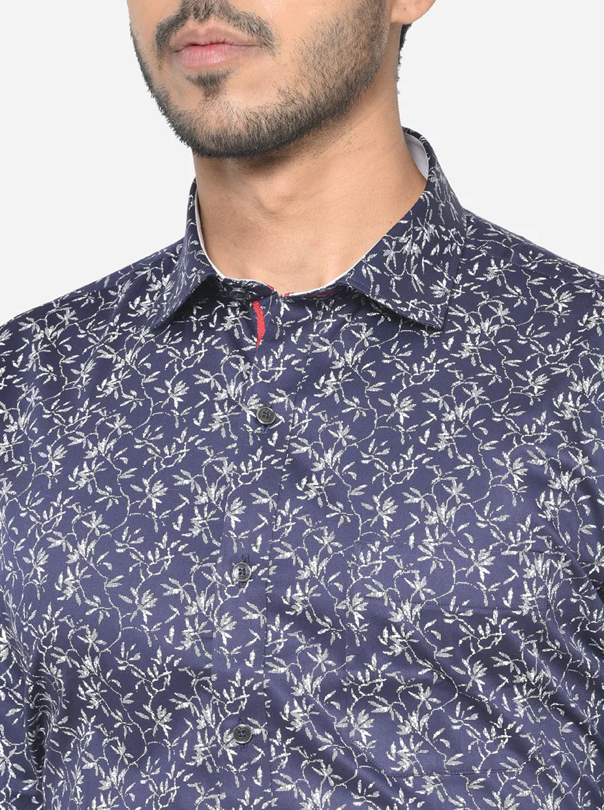 Rich Lavender Printed Slim Fit Party Wear Shirt | Greenfibre