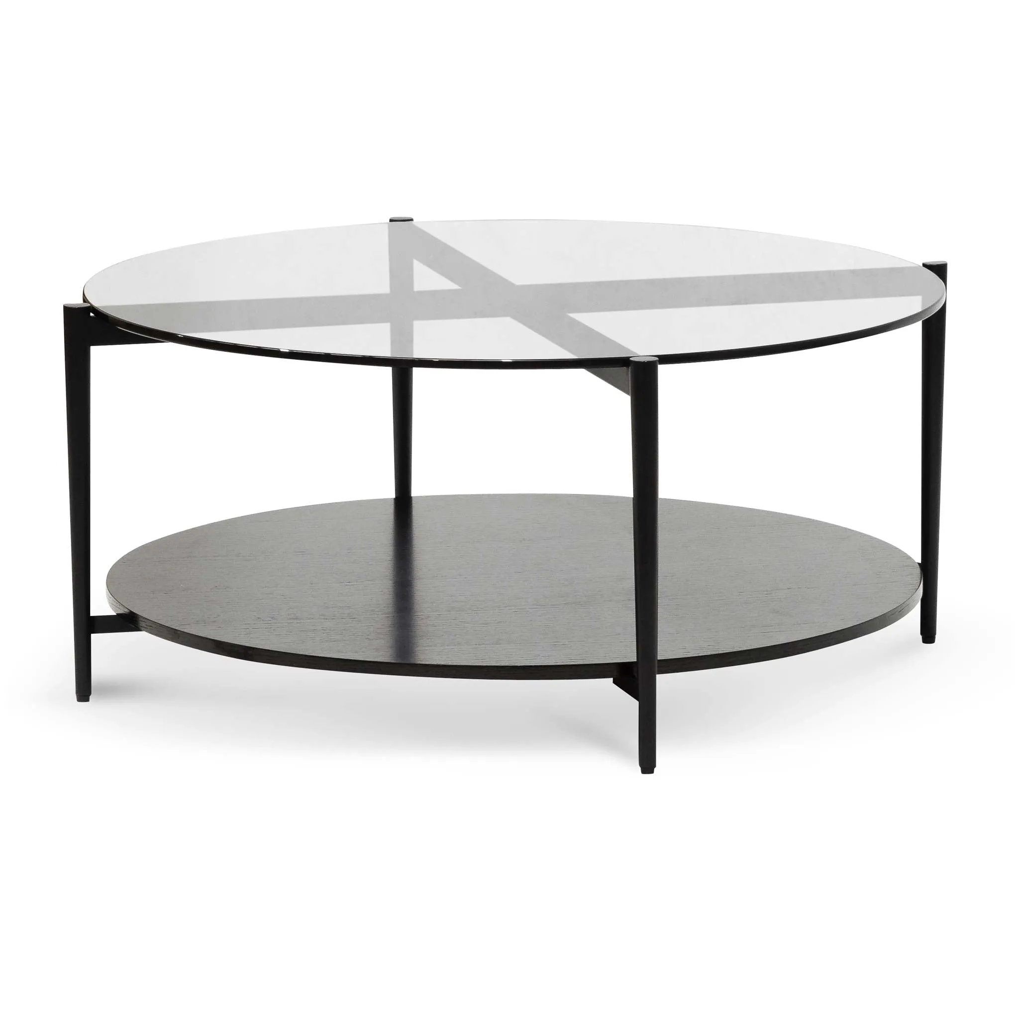 Round Grey Glass Coffee Table - Black