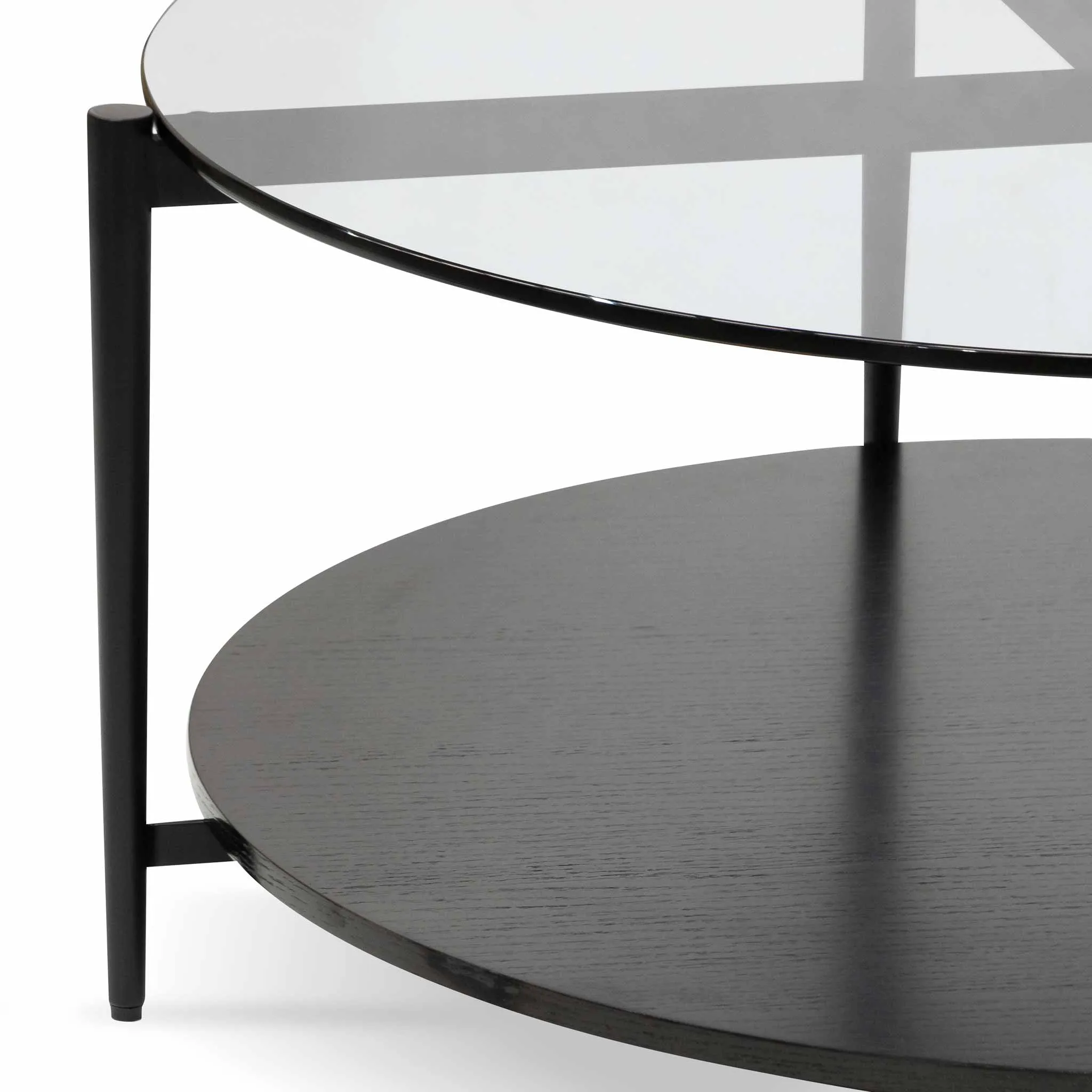 Round Grey Glass Coffee Table - Black