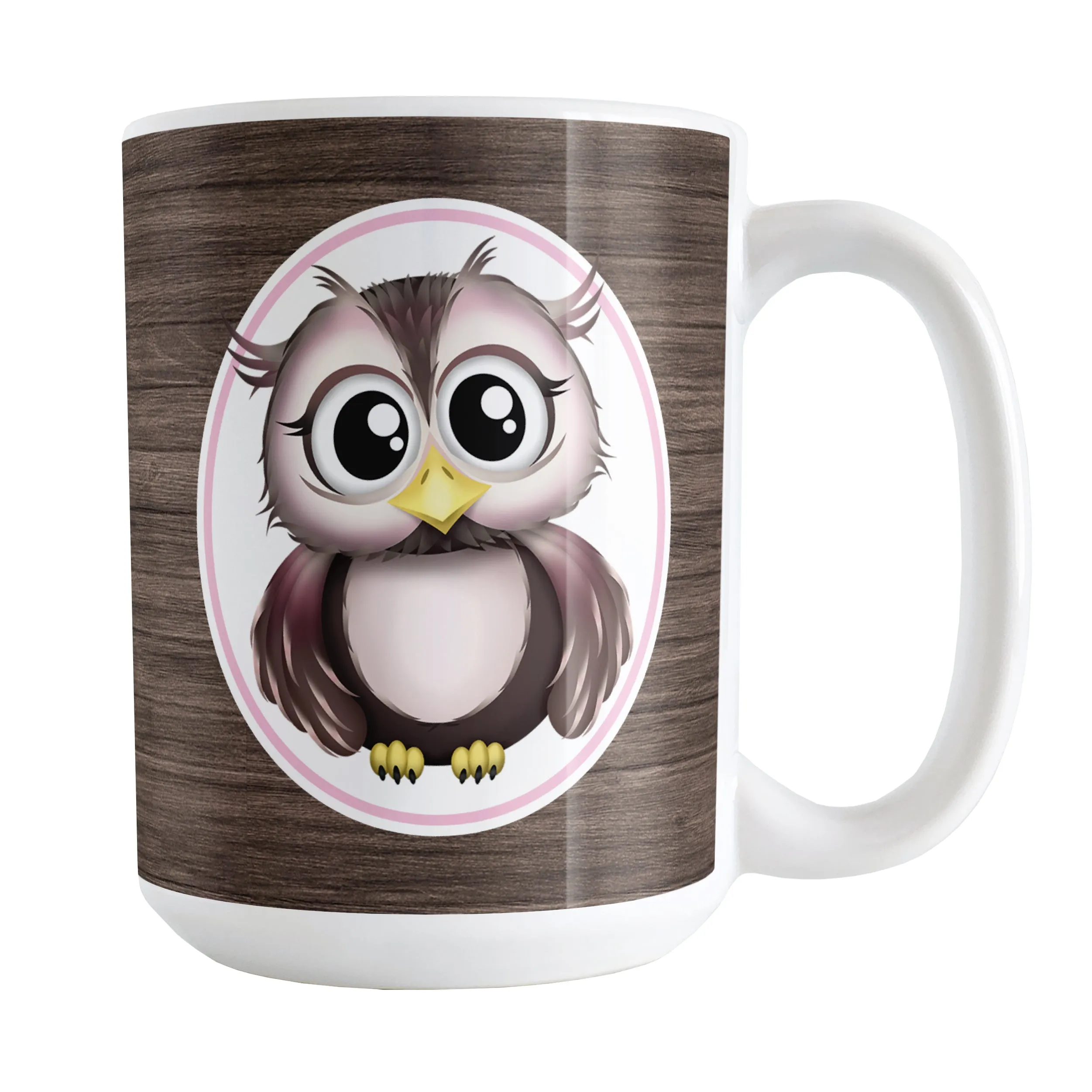 Rustic Wood Pink and Brown Owl Mug