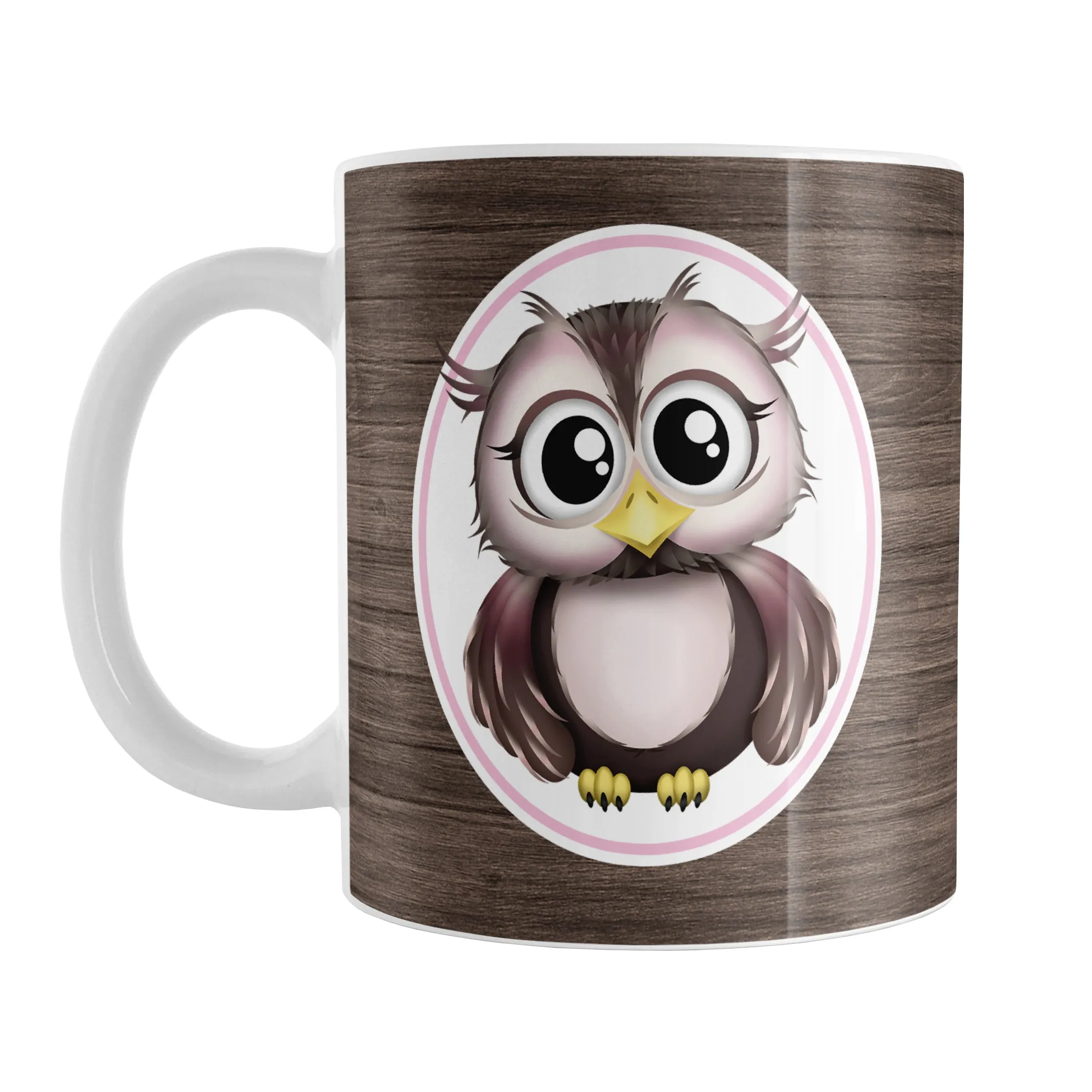 Rustic Wood Pink and Brown Owl Mug