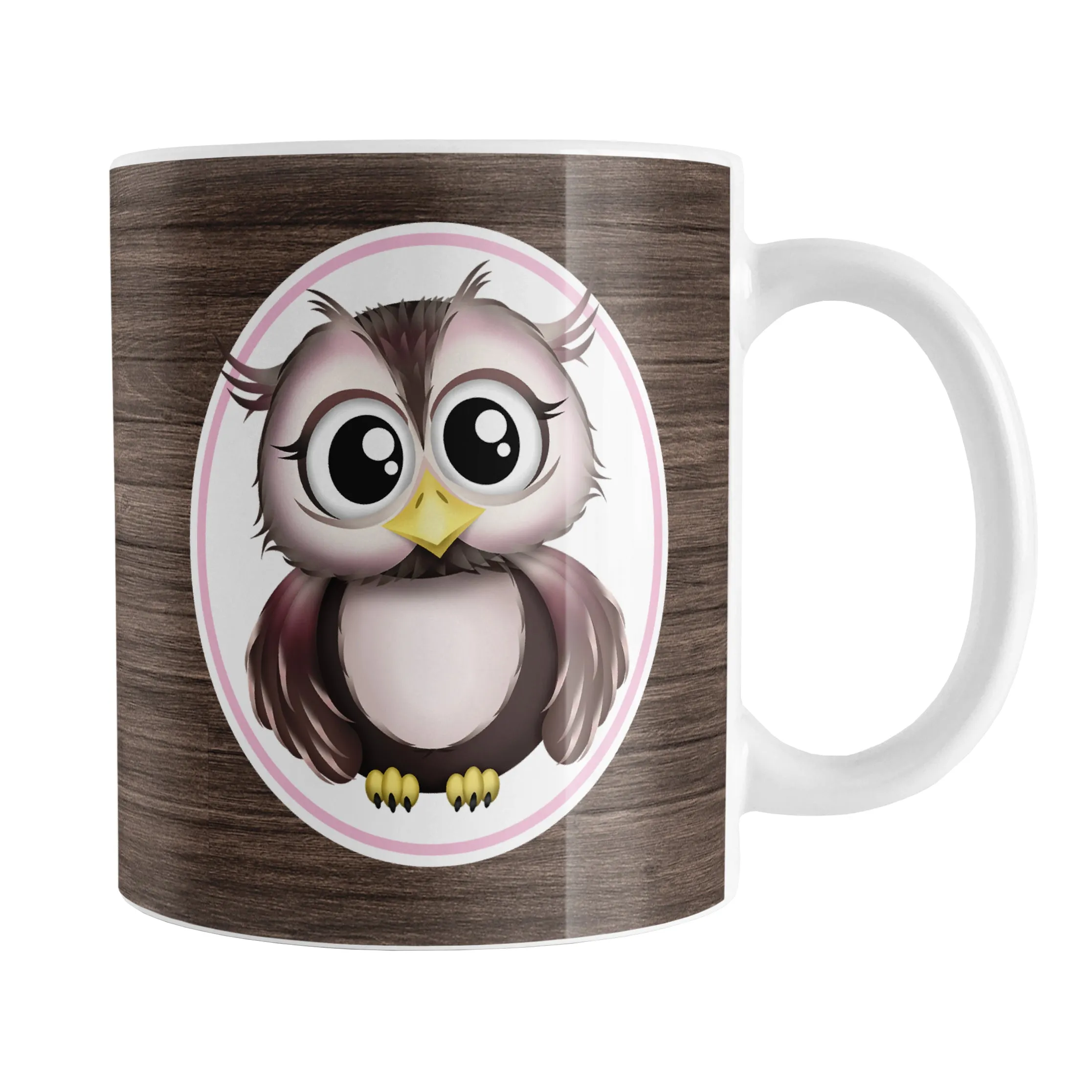 Rustic Wood Pink and Brown Owl Mug