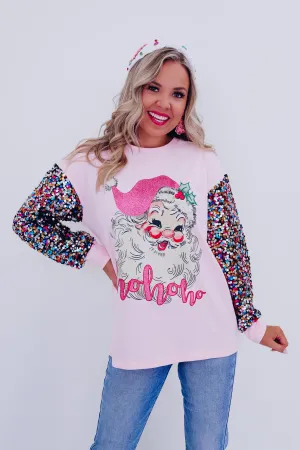 Santa Ho Ho Ho Sequin Graphic Tee - Pink