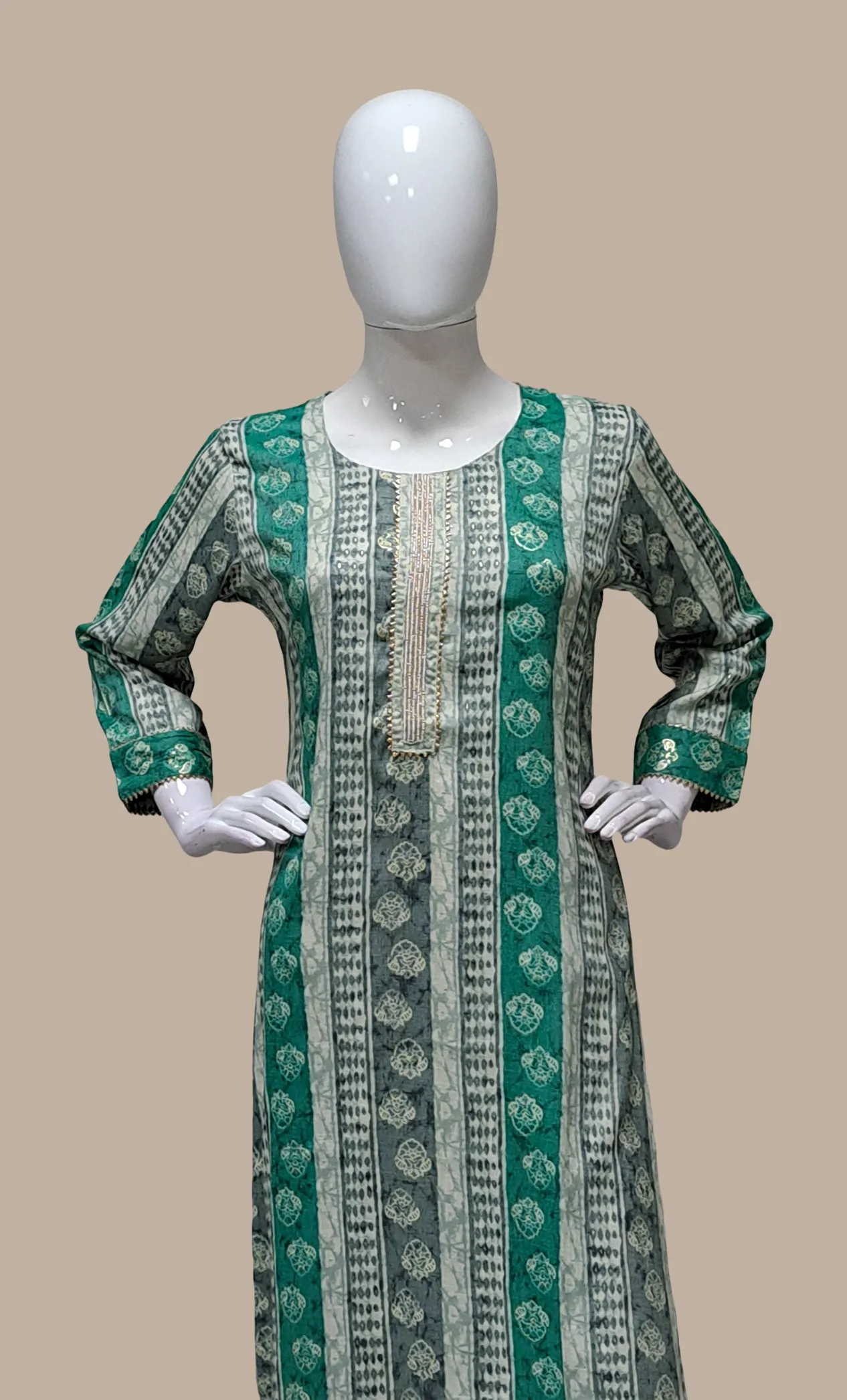 Sea Green Printed Kurti Top