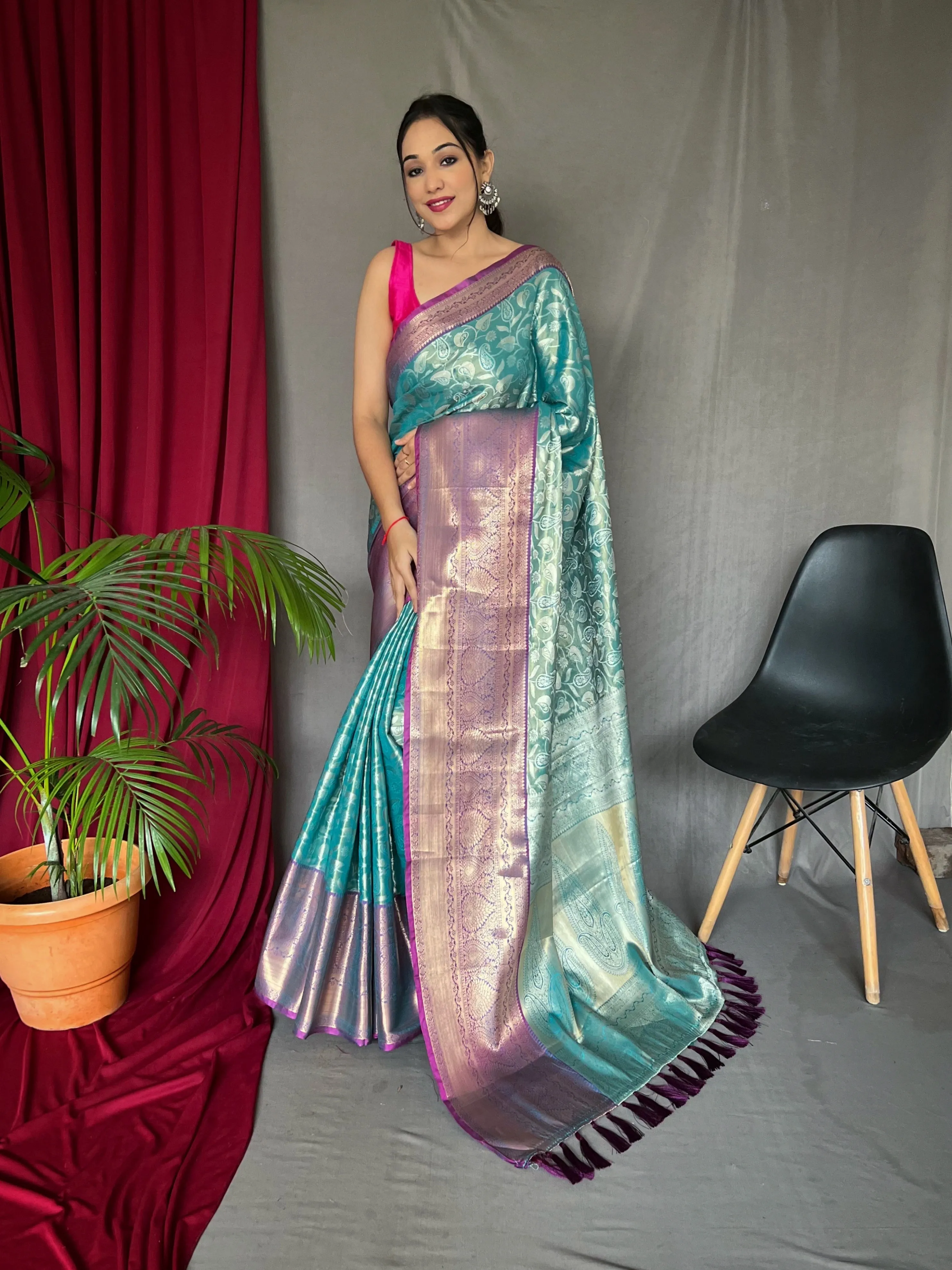 Sea Green Saree in Kanjeevaram Silk