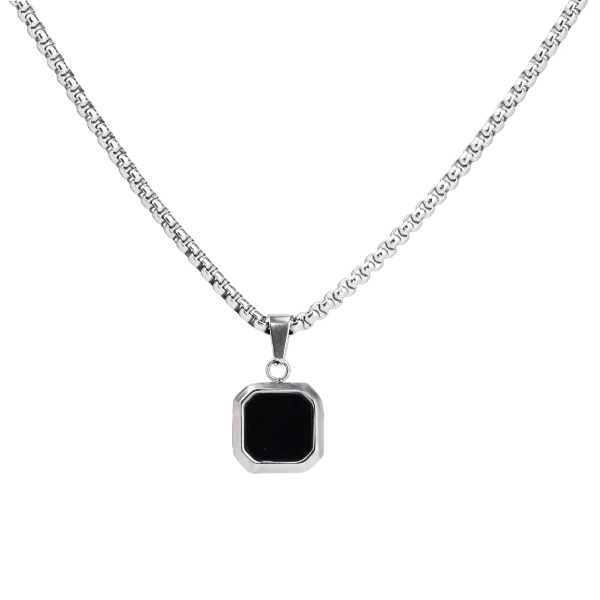 Silver Necklace with Square Onyx Pendant