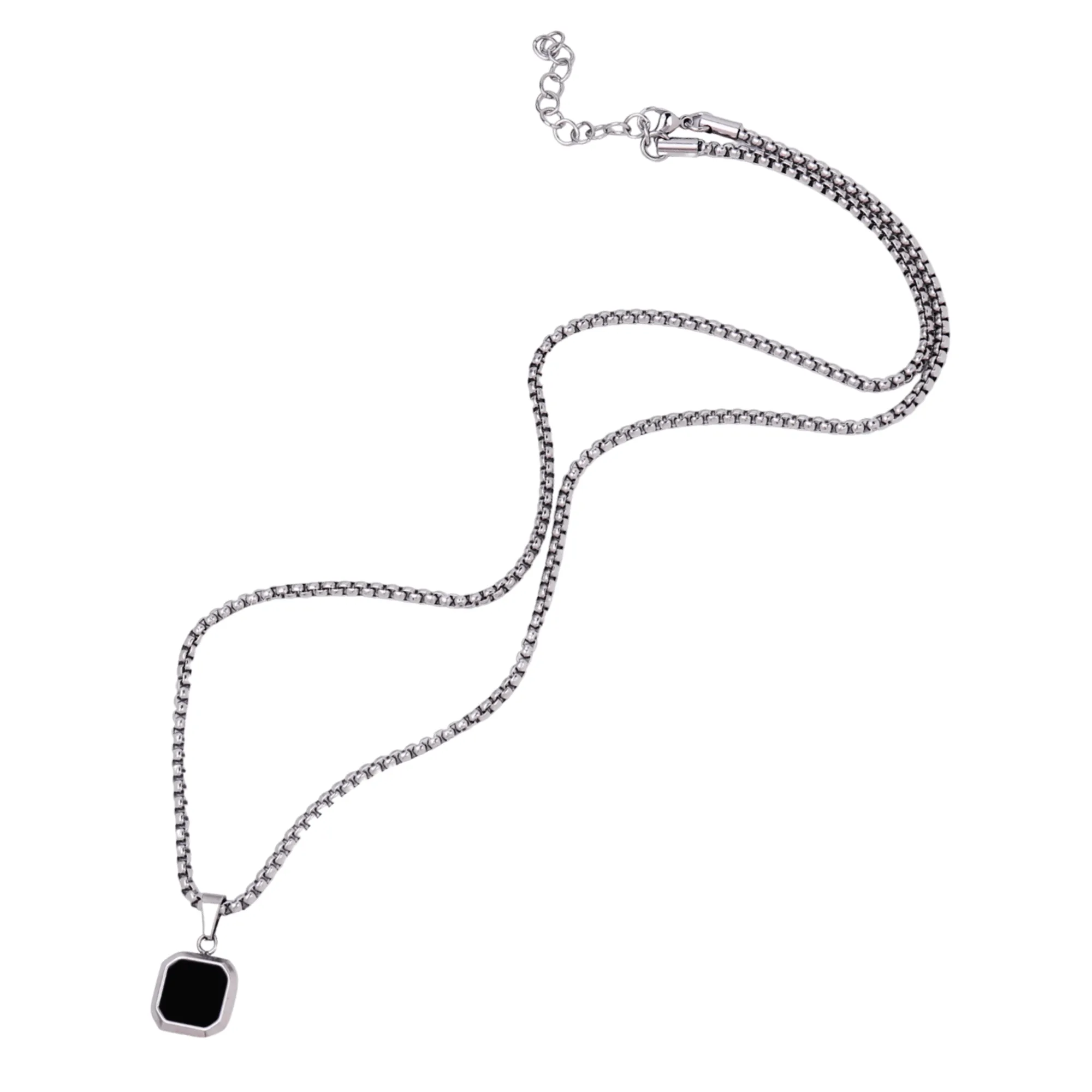 Silver Necklace with Square Onyx Pendant