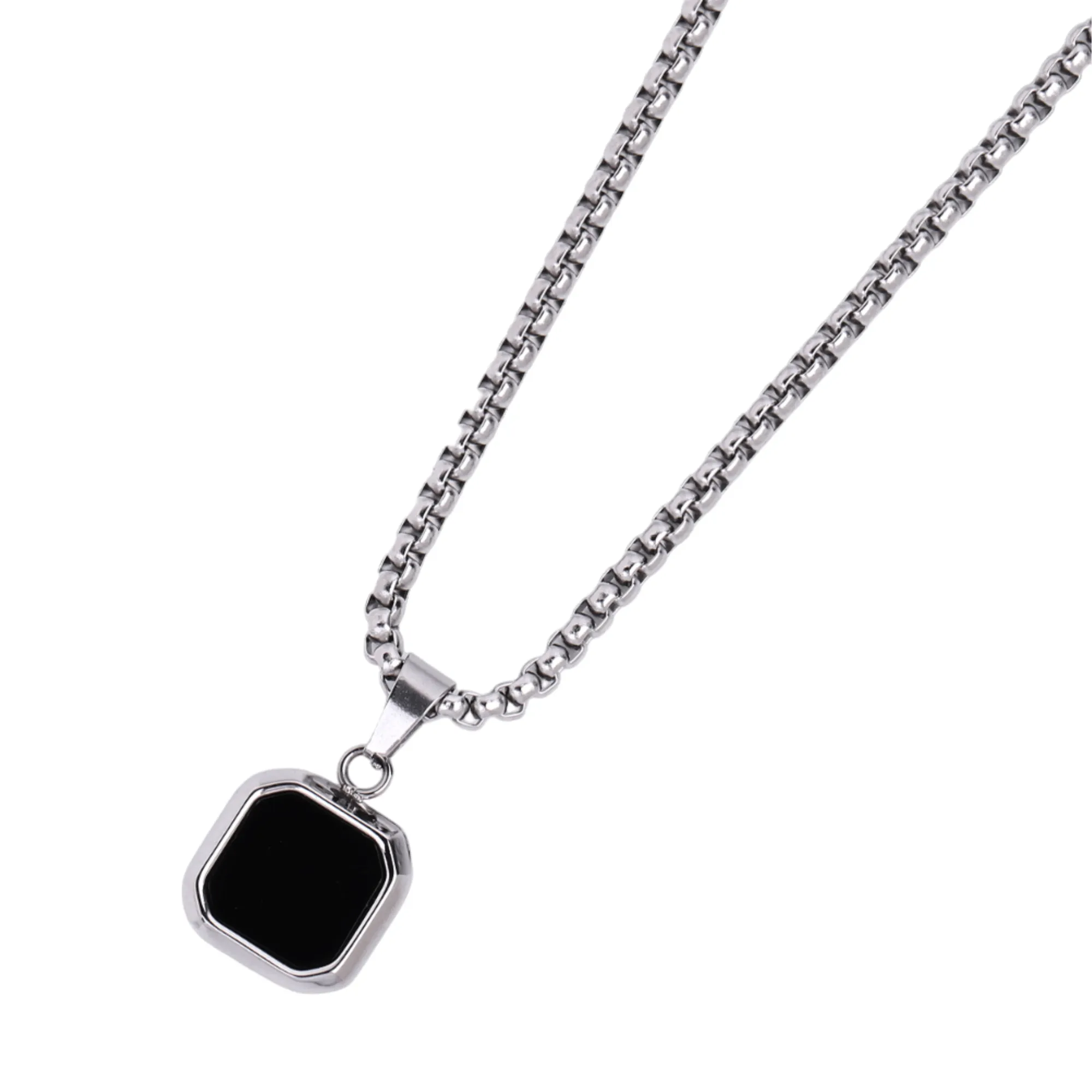 Silver Necklace with Square Onyx Pendant