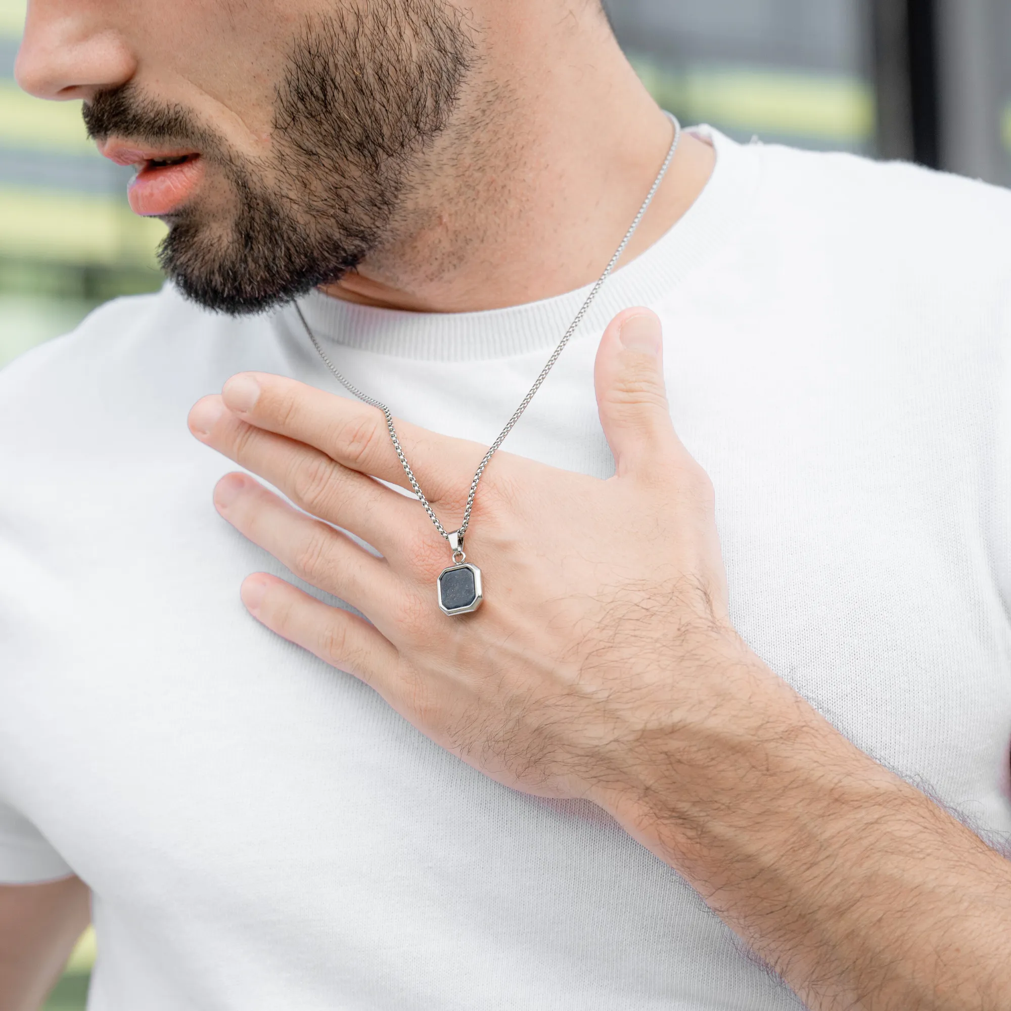 Silver Necklace with Square Onyx Pendant