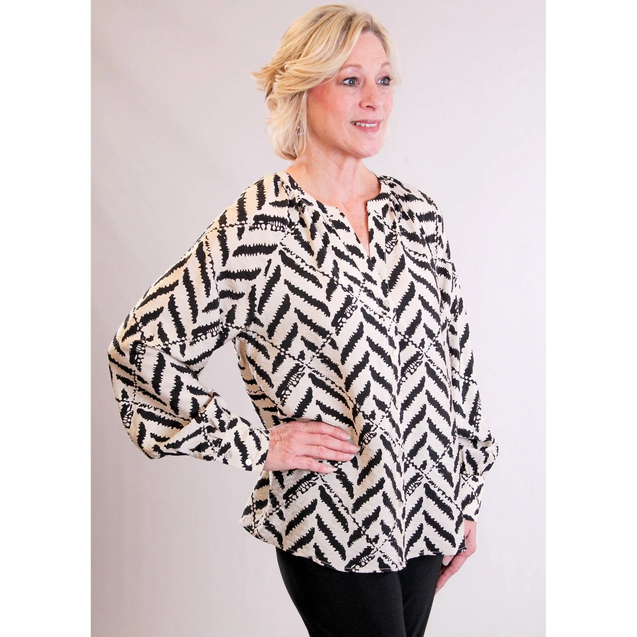 Soya Concepts Split Neck Button Down Blouse