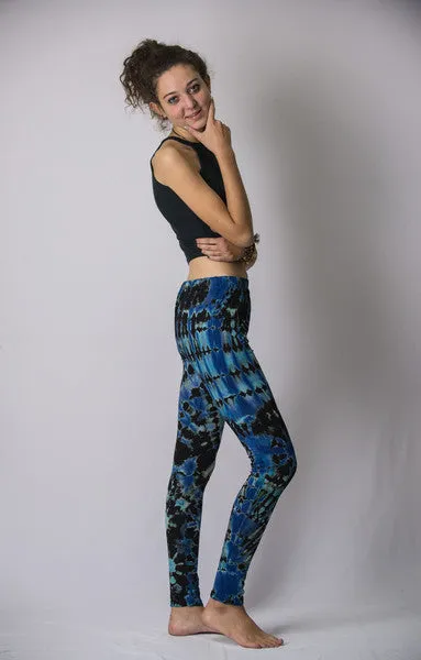 Super Soft Comfortable Womens Leggings Tie Dye Blue Black