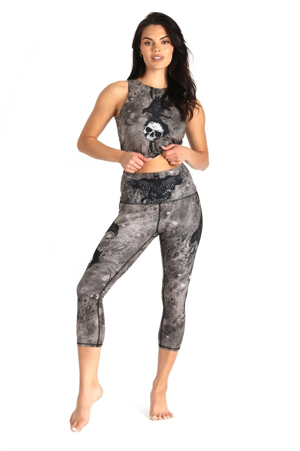 The Raven Printed Yoga Crops