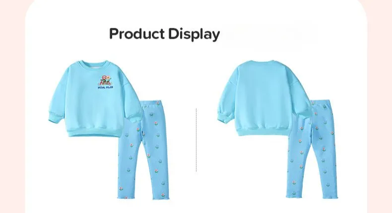 Toddler/Kid Girl's Flower Embroider Design Blue Sweatshirt with Leggings Set