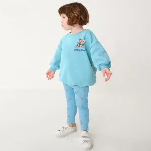 Toddler/Kid Girl's Flower Embroider Design Blue Sweatshirt with Leggings Set