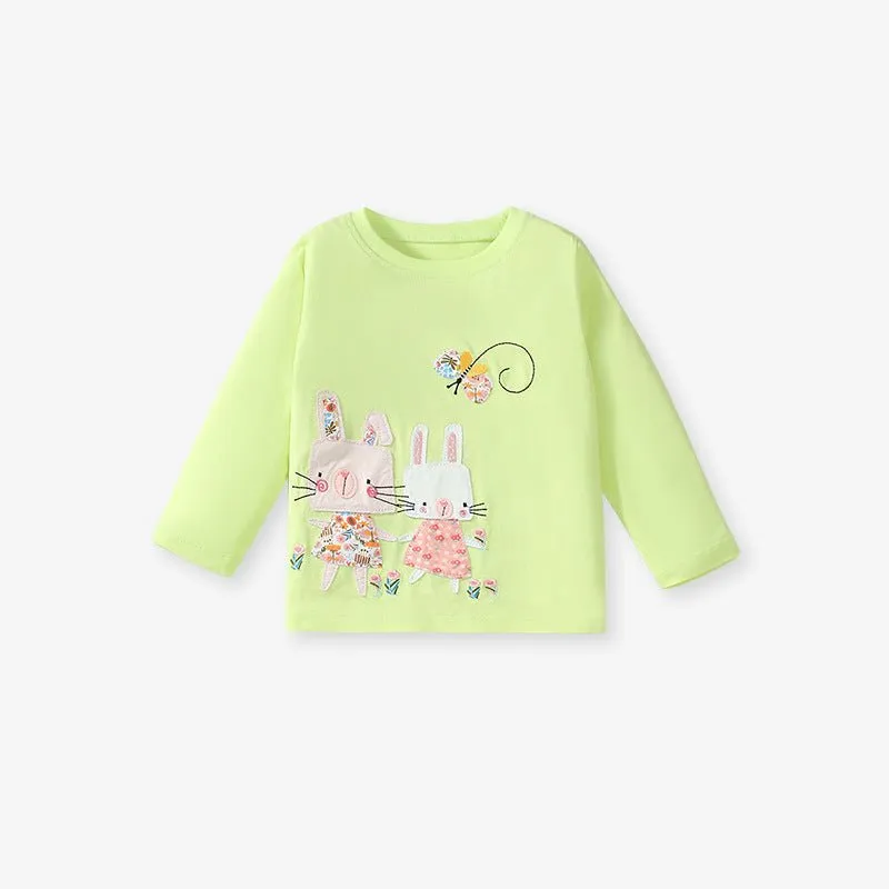 Toddler/Kid Girl's Long Sleeve Little Rabbits and Butterfly Embroidery Design T-shirt with Leggings Set