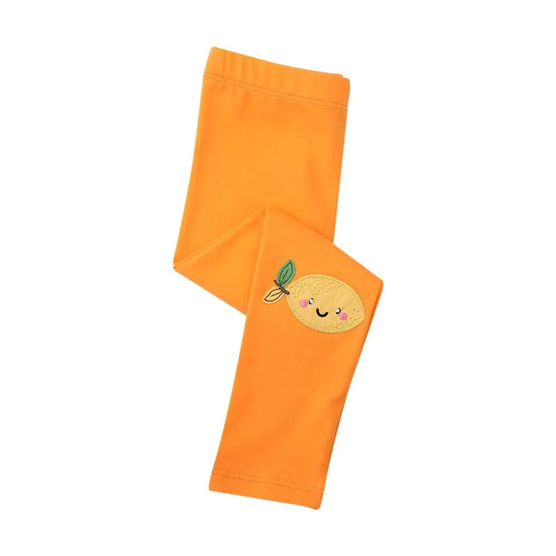 Toddler/Kid Girl's Orange Leggings with Lemon Design