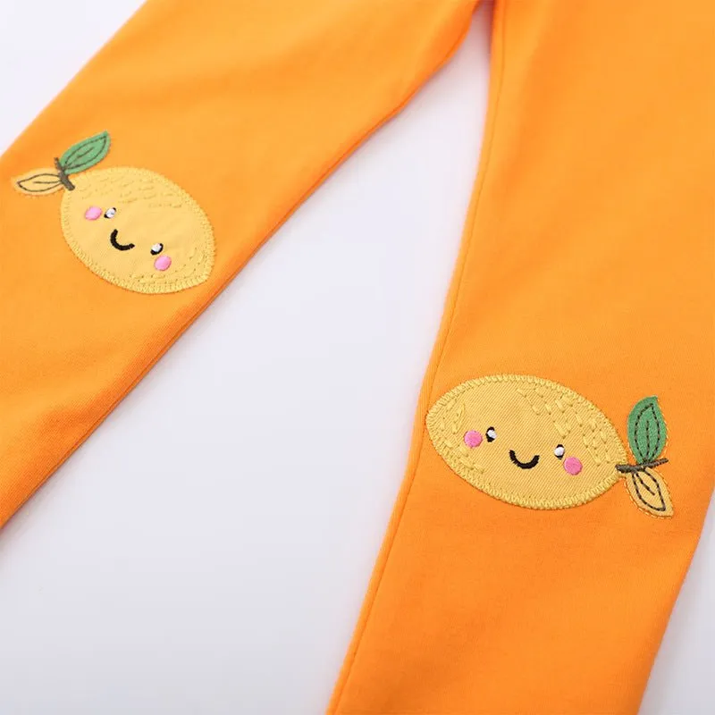 Toddler/Kid Girl's Orange Leggings with Lemon Design