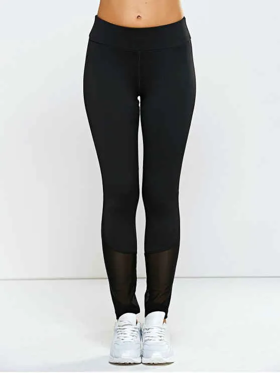 Trendy High Waisted Mesh Spliced Yoga Leggings Pants