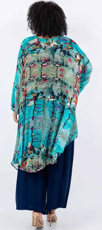 Turquoise Hope Mosaic hi-low Tunic Top Boho Hippie Chic Resort Wear Sml-10X