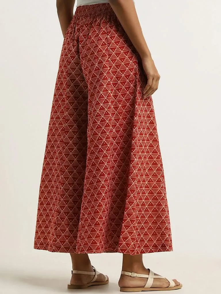 Utsa Red Geometric Printed Palazzos