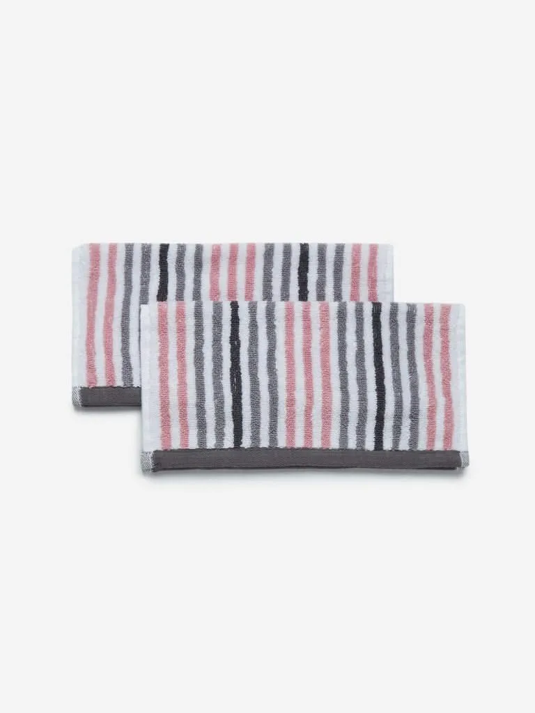 Westside Home Pink Stripe Printed 500 GSM Face Towels Set of Two