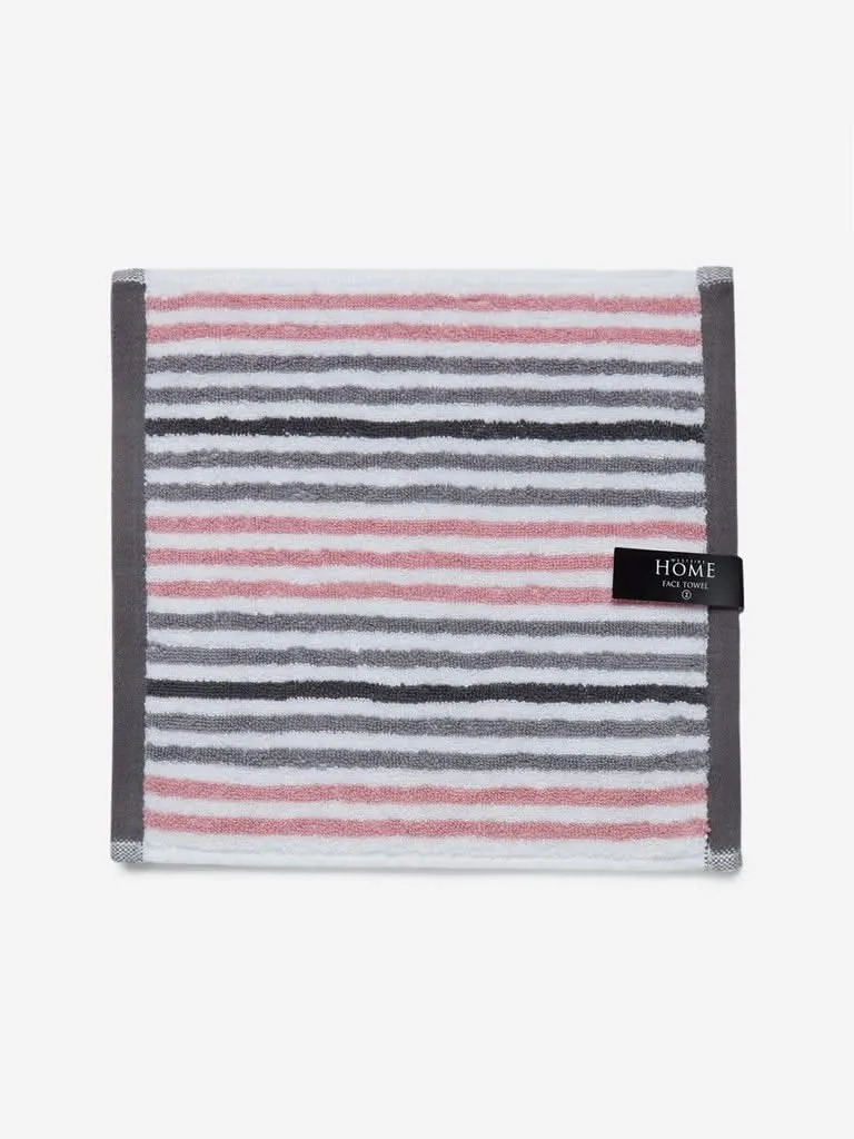 Westside Home Pink Stripe Printed 500 GSM Face Towels Set of Two