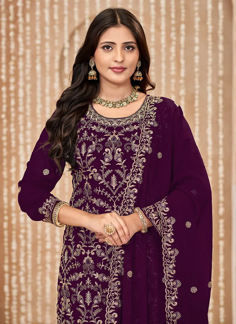 Wine Embroidered Salwar Kameez Suit