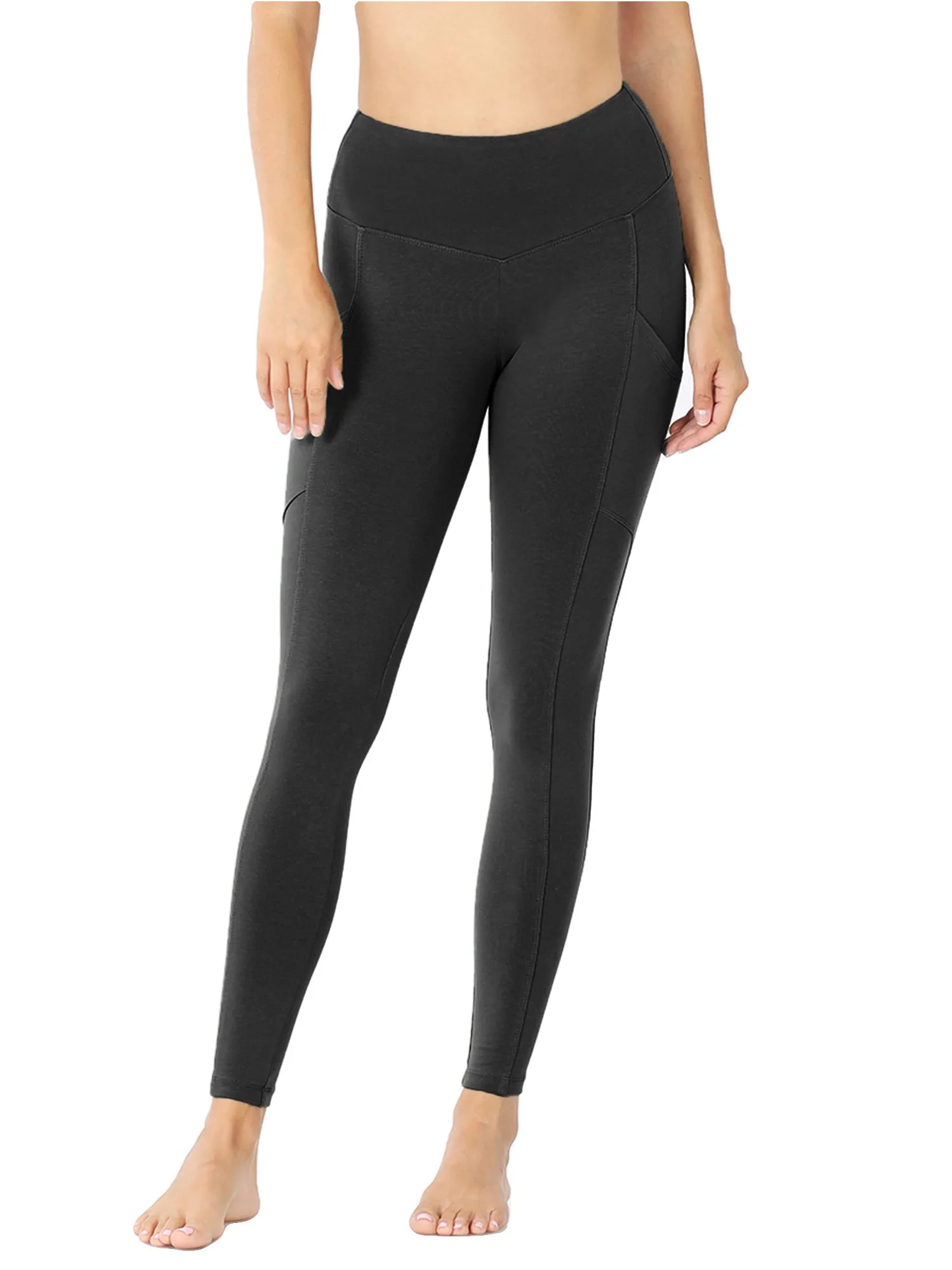 Womens Active Workout Full Length Cotton Leggings with Pockets (S-XL)