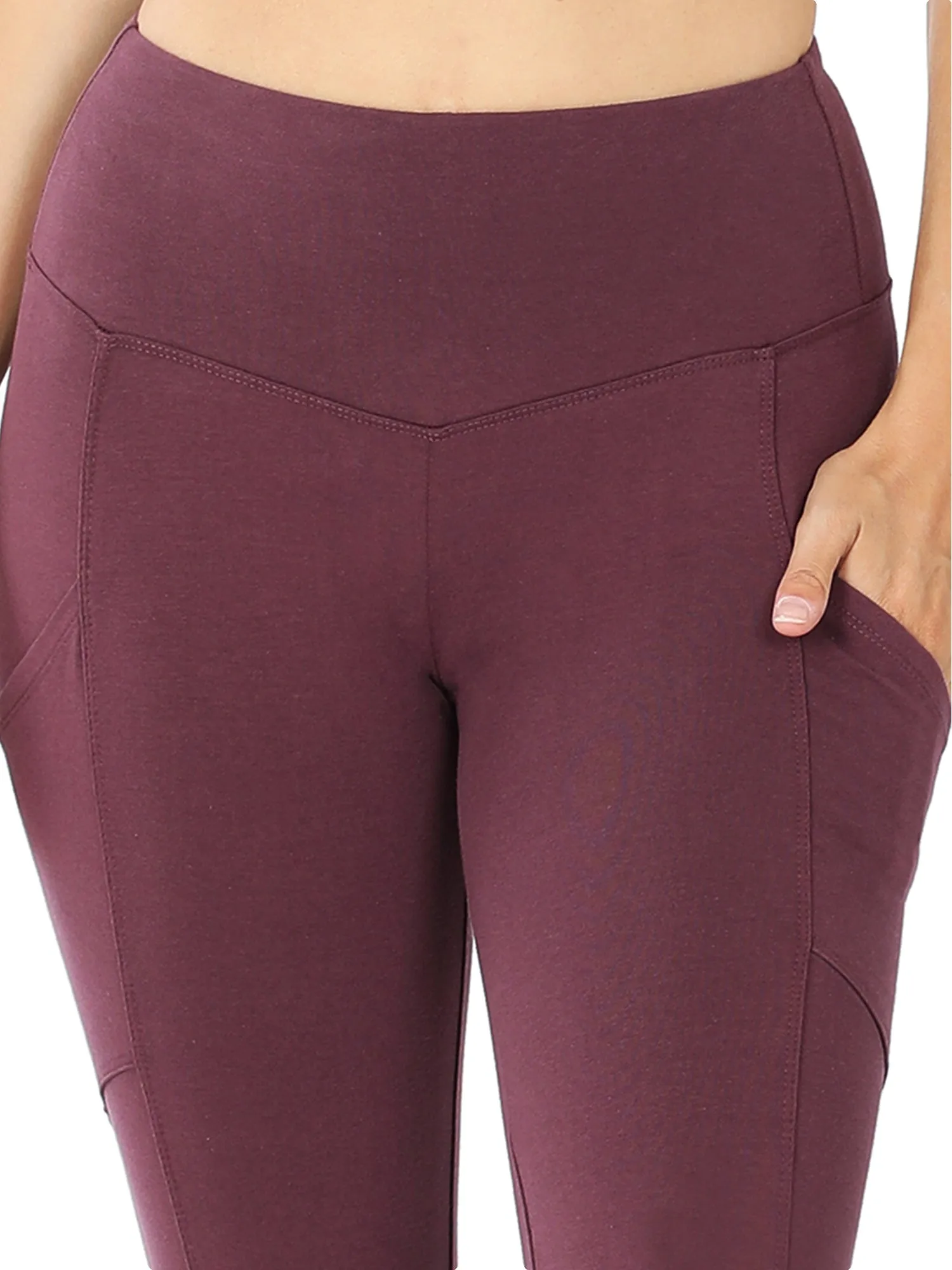 Womens Active Workout Full Length Cotton Leggings with Pockets (S-XL)