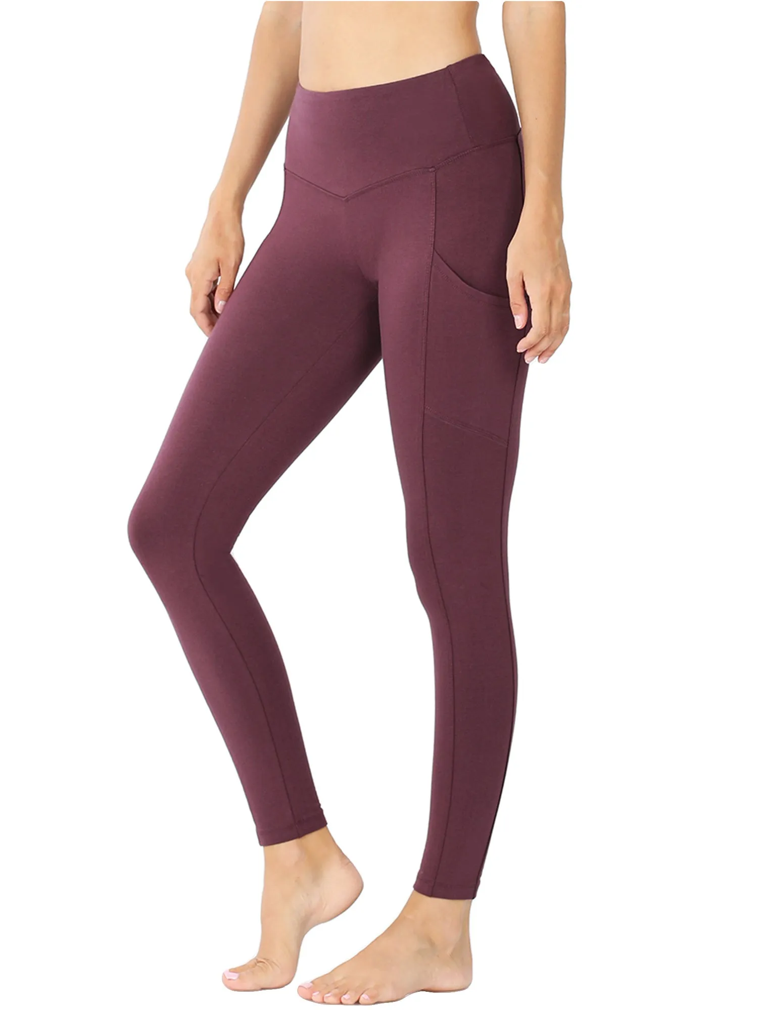 Womens Active Workout Full Length Cotton Leggings with Pockets (S-XL)