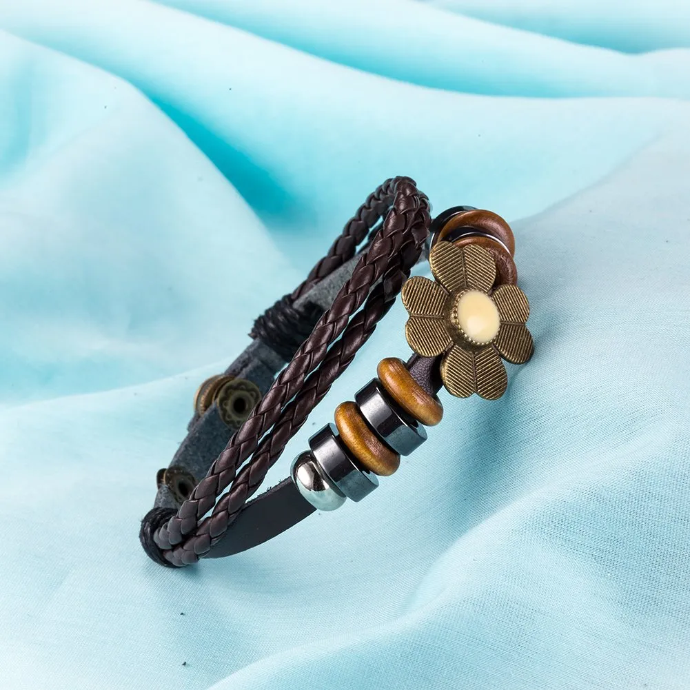 Yellow Chimes Flower Charm Wrap Brown Bracelet For Women And Girls.