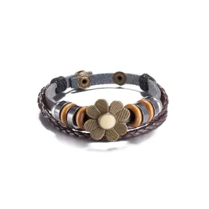 Yellow Chimes Flower Charm Wrap Brown Bracelet For Women And Girls.