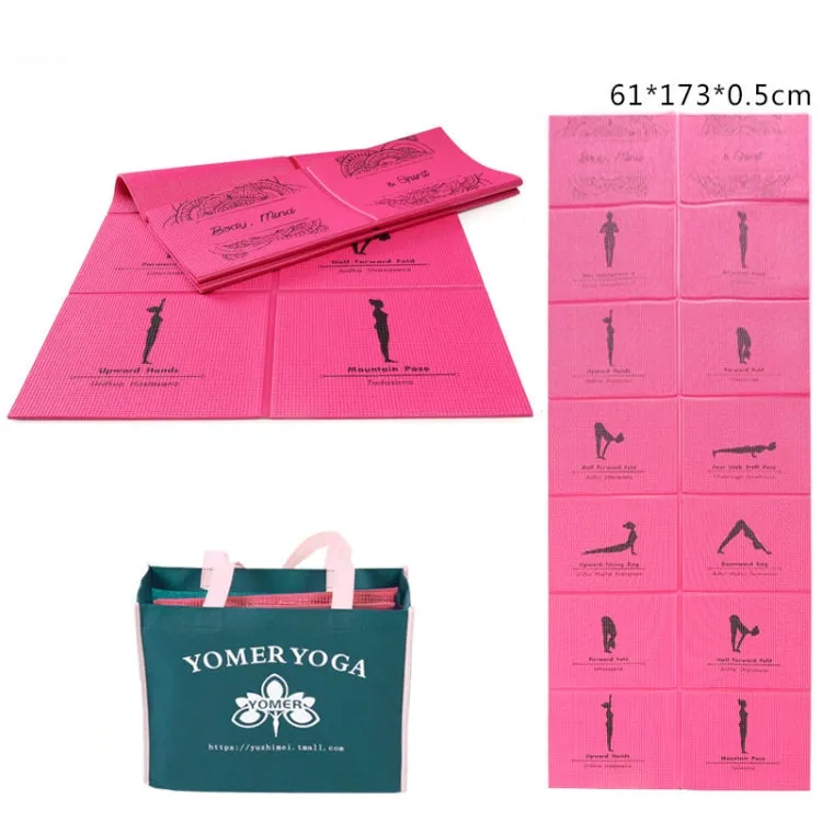 YM15C Portable Travel Thick Fold Yoga Pad Student Nnap Mat, Thickness: 5mm (Rose Red Print)